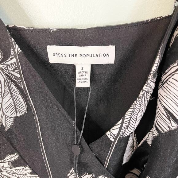 Dress The Population Delphine Black White Sleeveless Hi-Low Wrap Dress Small NWT - Picture 8 of 11